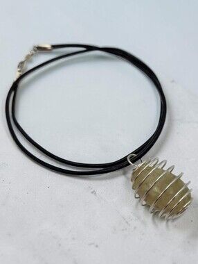 Handmade Citrine Stone Pendant in Silver Spiral Cage Necklace